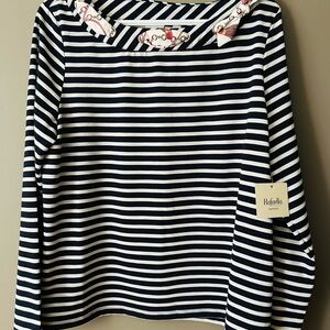 Rafaella Navy and Cream Striped Top with Chain Accent